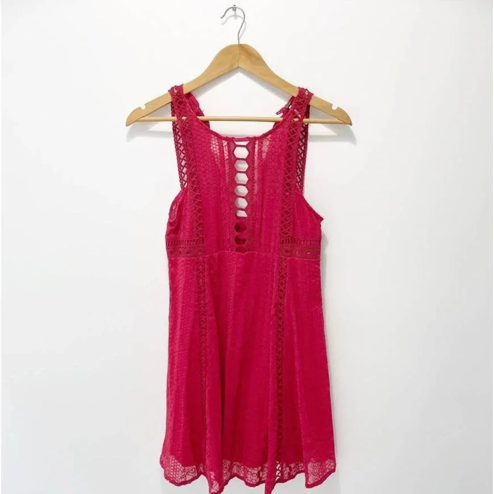 Free People Wherever You Go Crochet Red Lace Mini Dress - Picture 8 of 15